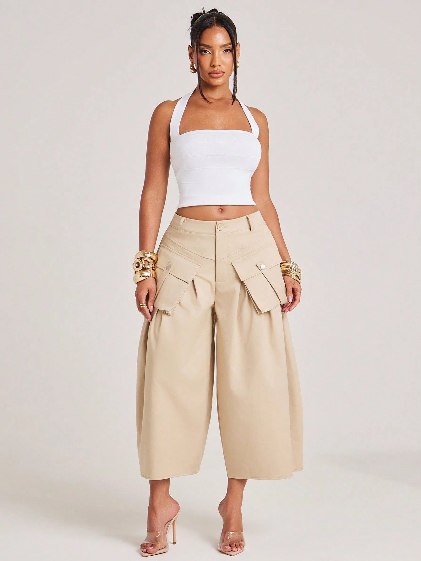 NYA SZN Short Cargo Detail Knee Length Modest Volume Oversized Baggy Brunch Casual Everyday Travel Vacation Office Siren Western Outfits For Women