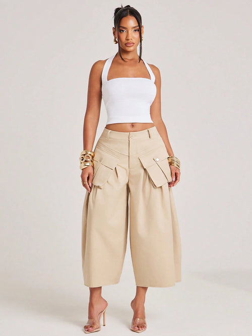 NYA SZN Short Cargo Detail Knee Length Modest Volume Oversized Baggy Brunch Casual Everyday Travel Vacation Office Siren Western Outfits For Women