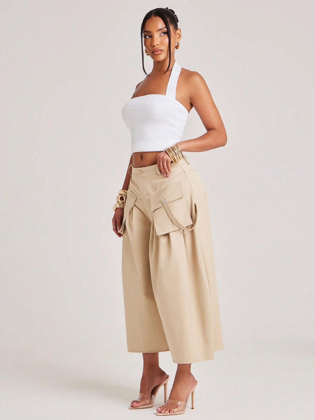 NYA SZN Short Cargo Detail Knee Length Modest Volume Oversized Baggy Brunch Casual Everyday Travel Vacation Office Siren Western Outfits For Women
