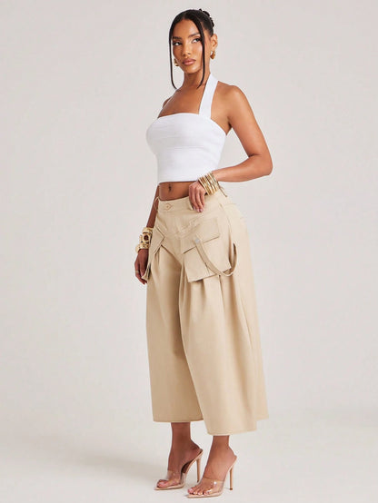 NYA SZN Short Cargo Detail Knee Length Modest Volume Oversized Baggy Brunch Casual Everyday Travel Vacation Office Siren Western Outfits For Women