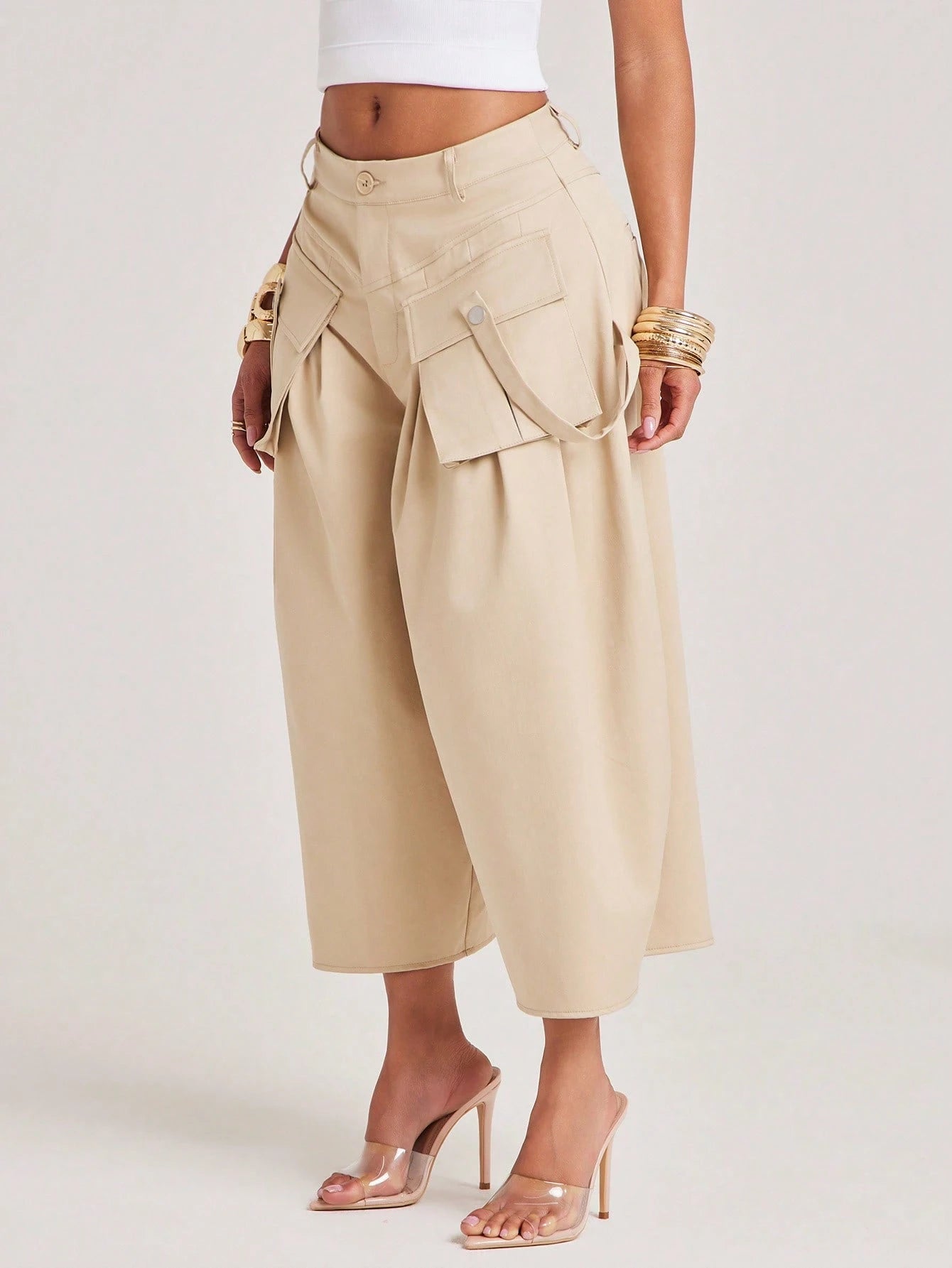 NYA SZN Short Cargo Detail Knee Length Modest Volume Oversized Baggy Brunch Casual Everyday Travel Vacation Office Siren Western Outfits For Women