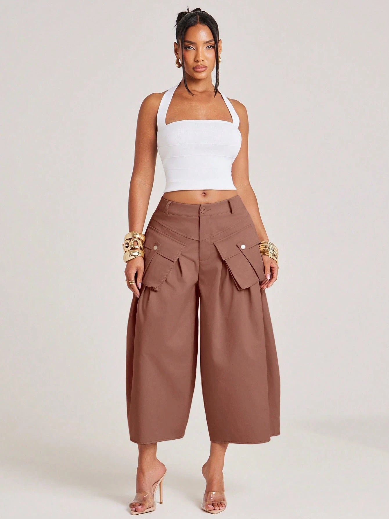 NYA SZN Short Cargo Detail Knee Length Modest Volume Oversized Baggy Brunch Casual Everyday Travel Vacation Office Siren Western Outfits For Women