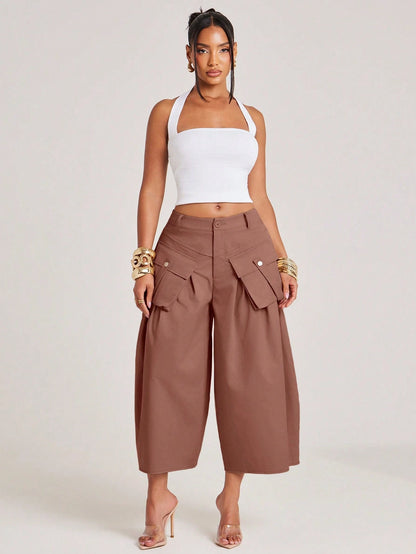 NYA SZN Short Cargo Detail Knee Length Modest Volume Oversized Baggy Brunch Casual Everyday Travel Vacation Office Siren Western Outfits For Women