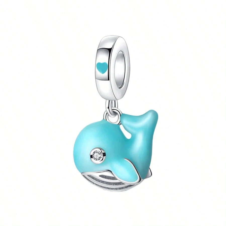 Ocean Blue Enamel Bracelet Beads Pendant, Ocean Animal Bracelet Charm, Silver-Plated Large Hole Beads Pendant With Dolphin, Turtle, Seahorse, DIY Bracelet Jewelry Accessories To Showcase Women's Charm