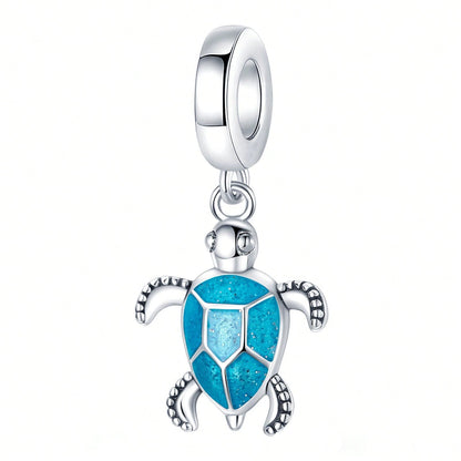 Ocean Blue Enamel Bracelet Beads Pendant, Ocean Animal Bracelet Charm, Silver-Plated Large Hole Beads Pendant With Dolphin, Turtle, Seahorse, DIY Bracelet Jewelry Accessories To Showcase Women's Charm
