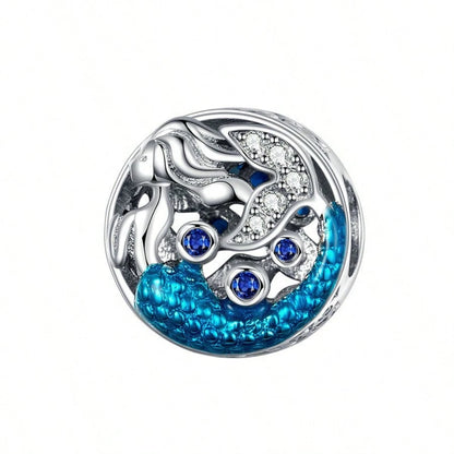 Ocean Blue Enamel Bracelet Beads Pendant, Ocean Animal Bracelet Charm, Silver-Plated Large Hole Beads Pendant With Dolphin, Turtle, Seahorse, DIY Bracelet Jewelry Accessories To Showcase Women's Charm