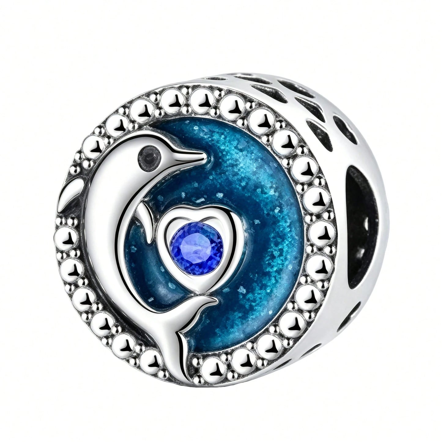 Ocean Blue Enamel Bracelet Beads Pendant, Ocean Animal Bracelet Charm, Silver-Plated Large Hole Beads Pendant With Dolphin, Turtle, Seahorse, DIY Bracelet Jewelry Accessories To Showcase Women's Charm
