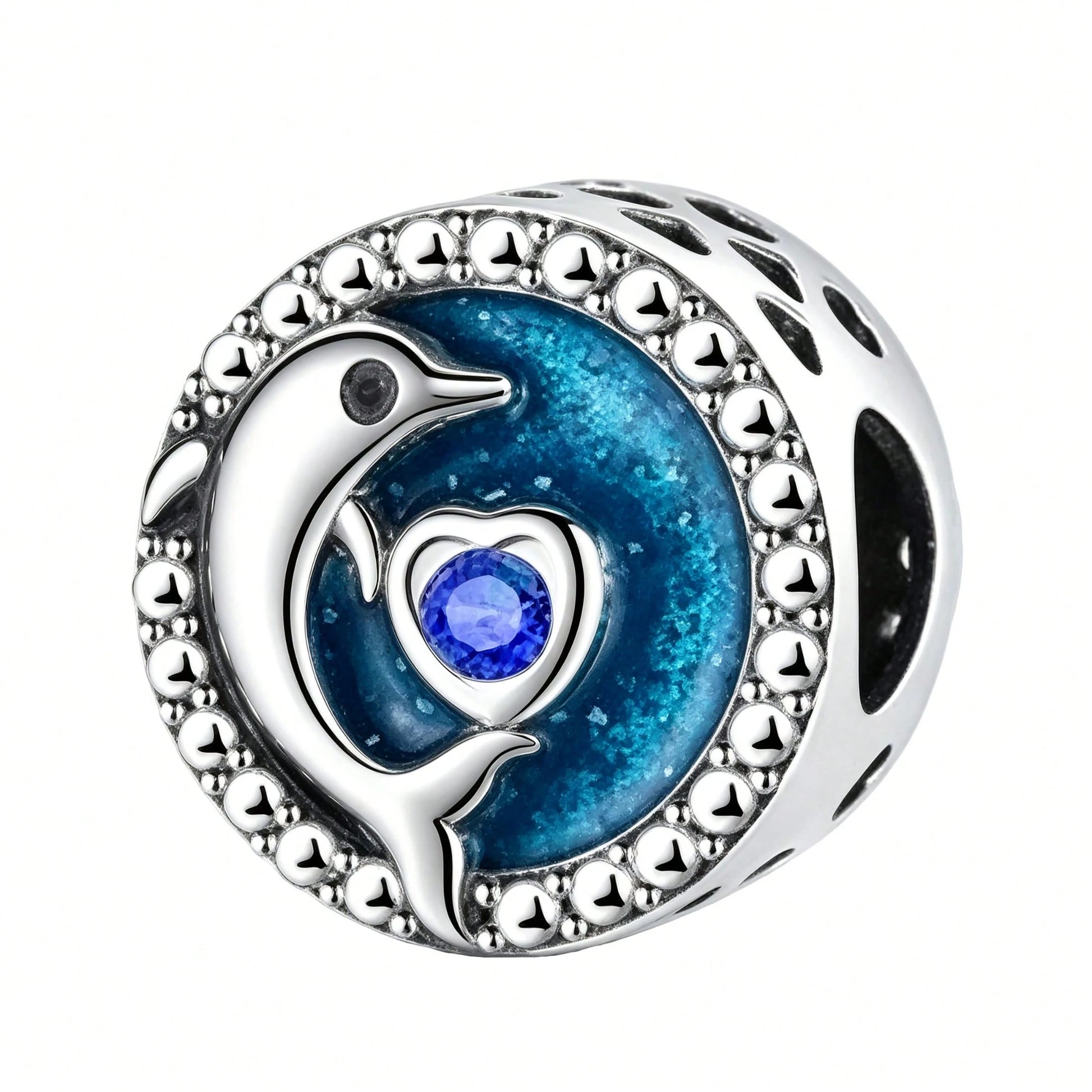 Ocean Blue Enamel Bracelet Beads Pendant, Ocean Animal Bracelet Charm, Silver-Plated Large Hole Beads Pendant With Dolphin, Turtle, Seahorse, DIY Bracelet Jewelry Accessories To Showcase Women's Charm