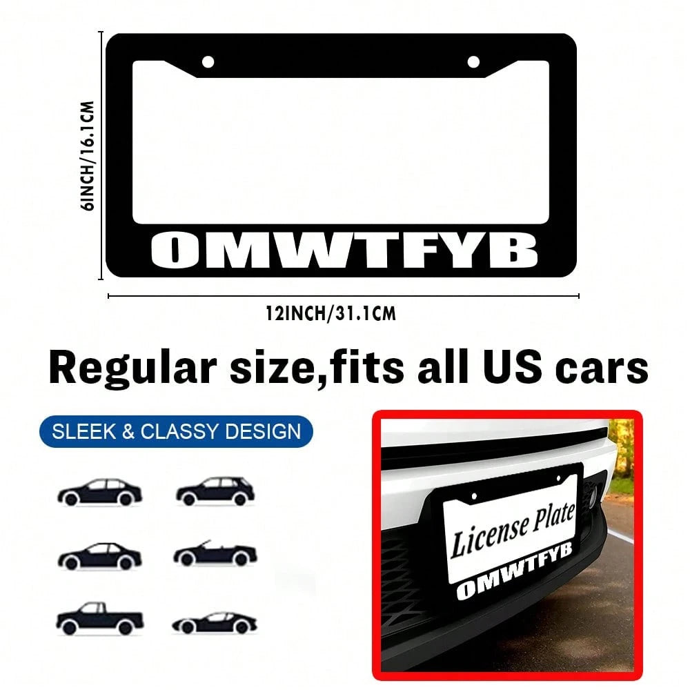 Omwtfyb License Plate Frame, Interesting Black License Plate Holder, 2PC Personalized Car Front And Rear License Plate Covers, Universal License Plate Cover, Us License Plate Size 12x6 Inch