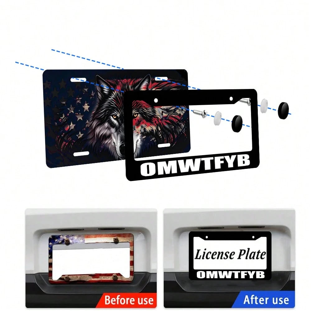 Omwtfyb License Plate Frame, Interesting Black License Plate Holder, 2PC Personalized Car Front And Rear License Plate Covers, Universal License Plate Cover, Us License Plate Size 12x6 Inch
