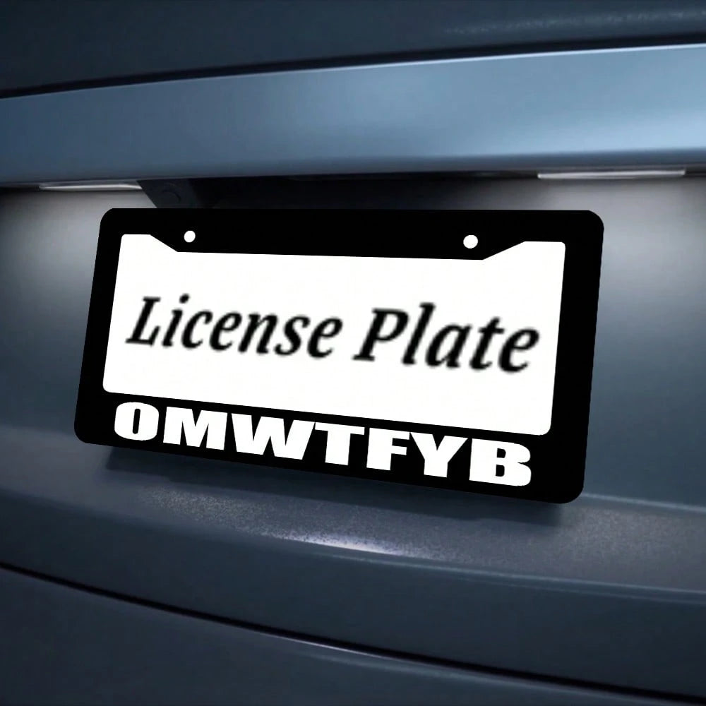Omwtfyb License Plate Frame, Interesting Black License Plate Holder, 2PC Personalized Car Front And Rear License Plate Covers, Universal License Plate Cover, Us License Plate Size 12x6 Inch