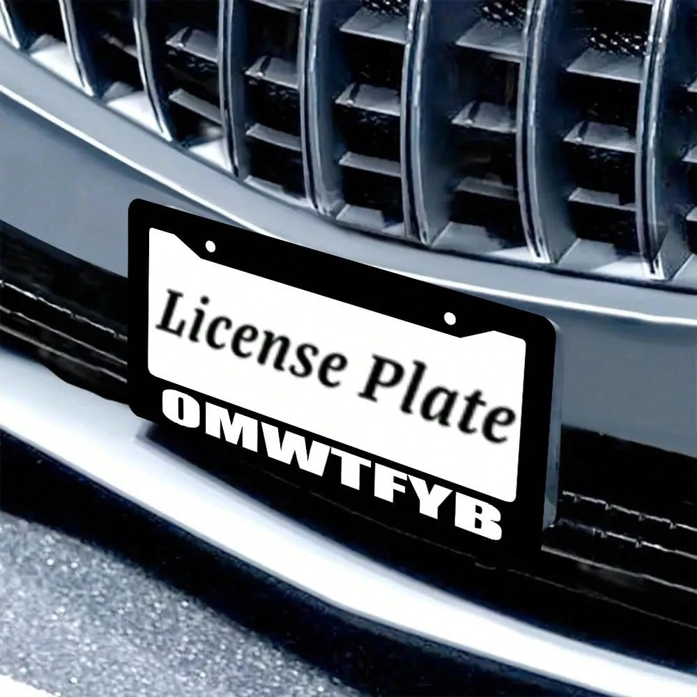 Omwtfyb License Plate Frame, Interesting Black License Plate Holder, 2PC Personalized Car Front And Rear License Plate Covers, Universal License Plate Cover, Us License Plate Size 12x6 Inch