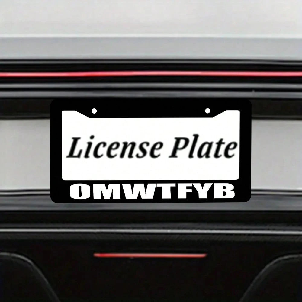 Omwtfyb License Plate Frame, Interesting Black License Plate Holder, 2PC Personalized Car Front And Rear License Plate Covers, Universal License Plate Cover, Us License Plate Size 12x6 Inch