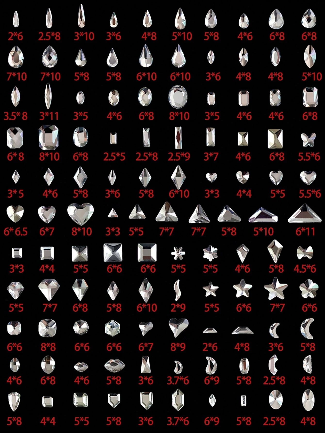 One Pack (360pcs-540pcs) Of Nail Art Nail Art Flat Bottomed Irregular Diamond Nail Accessories White, AB Color Super Sparkling Love Butterfly Star Water Droplet Crooked Center Glass Rhinestone Nail M
