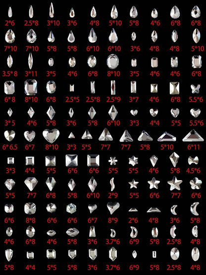 One Pack (360pcs-540pcs) Of Nail Art Nail Art Flat Bottomed Irregular Diamond Nail Accessories White, AB Color Super Sparkling Love Butterfly Star Water Droplet Crooked Center Glass Rhinestone Nail M