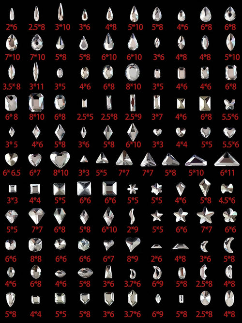 One Pack (360pcs-540pcs) Of Nail Art Nail Art Flat Bottomed Irregular Diamond Nail Accessories White, AB Color Super Sparkling Love Butterfly Star Water Droplet Crooked Center Glass Rhinestone Nail M