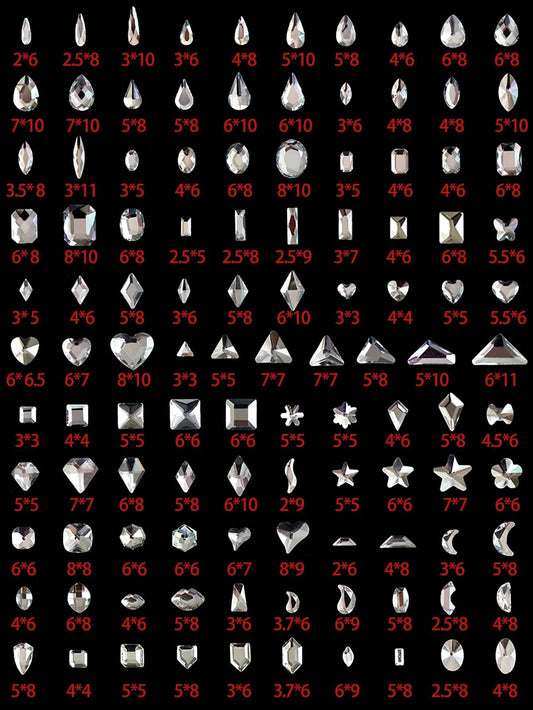 One Pack (360pcs-540pcs) Of Nail Art Nail Art Flat Bottomed Irregular Diamond Nail Accessories White, AB Color Super Sparkling Love Butterfly Star Water Droplet Crooked Center Glass Rhinestone Nail M
