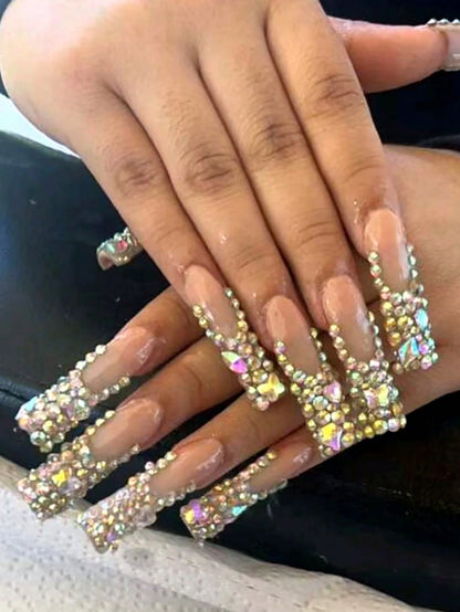 One Pack (360pcs-540pcs) Of Nail Art Nail Art Flat Bottomed Irregular Diamond Nail Accessories White, AB Color Super Sparkling Love Butterfly Star Water Droplet Crooked Center Glass Rhinestone Nail M