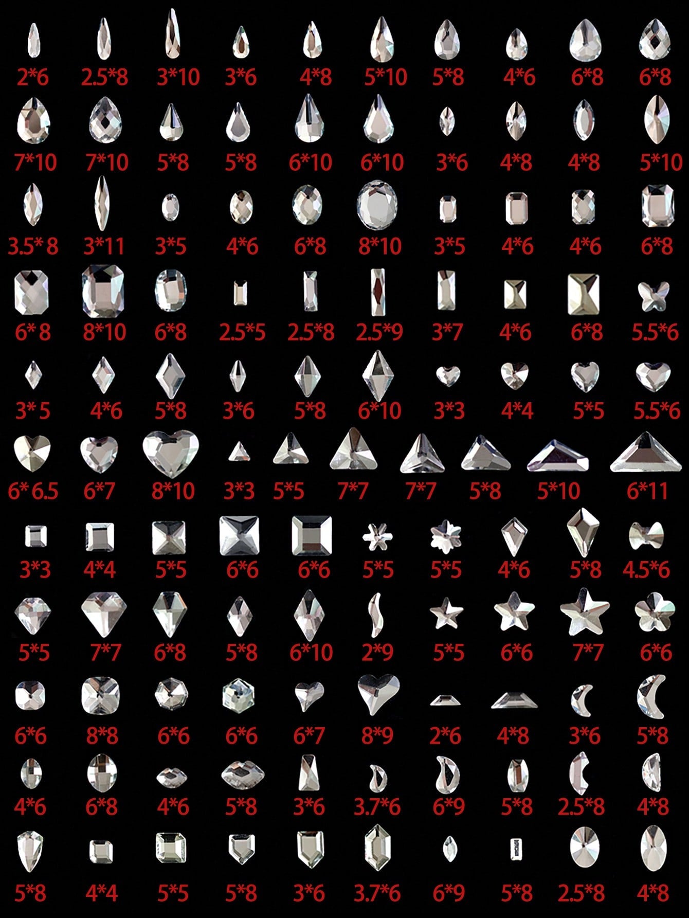 One Pack (360pcs-540pcs) Of Nail Art Nail Art Flat Bottomed Irregular Diamond Nail Accessories White, AB Color Super Sparkling Love Butterfly Star Water Droplet Crooked Center Glass Rhinestone Nail M