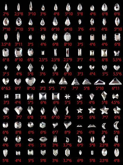 One Pack (360pcs-540pcs) Of Nail Art Nail Art Flat Bottomed Irregular Diamond Nail Accessories White, AB Color Super Sparkling Love Butterfly Star Water Droplet Crooked Center Glass Rhinestone Nail M