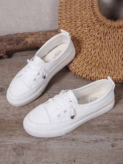 One Size Larger  Women Plus Size White Sneakers, Fashion Flat Platform Casual Lace-Up Tennis Shoes, Versatile Student/School Shoes