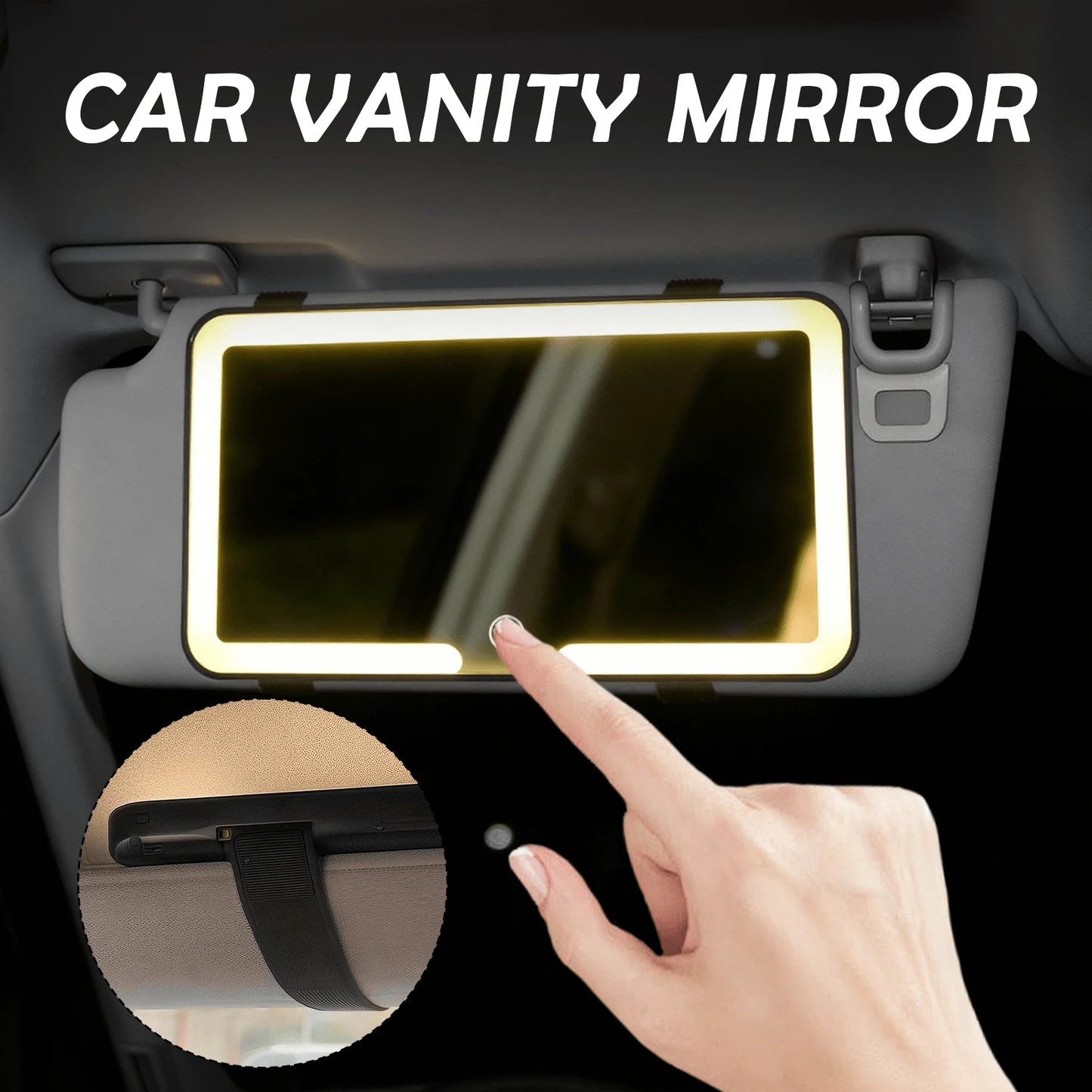 One Upgraded Ultra-Thin Car Sun Visor Vanity Mirror, Rechargeable, With 3 Light Modes And LED, Suitable For Cars, Trucks, And SUVs, Black Exterior, A Great Car Mirror Gift For Ladies.