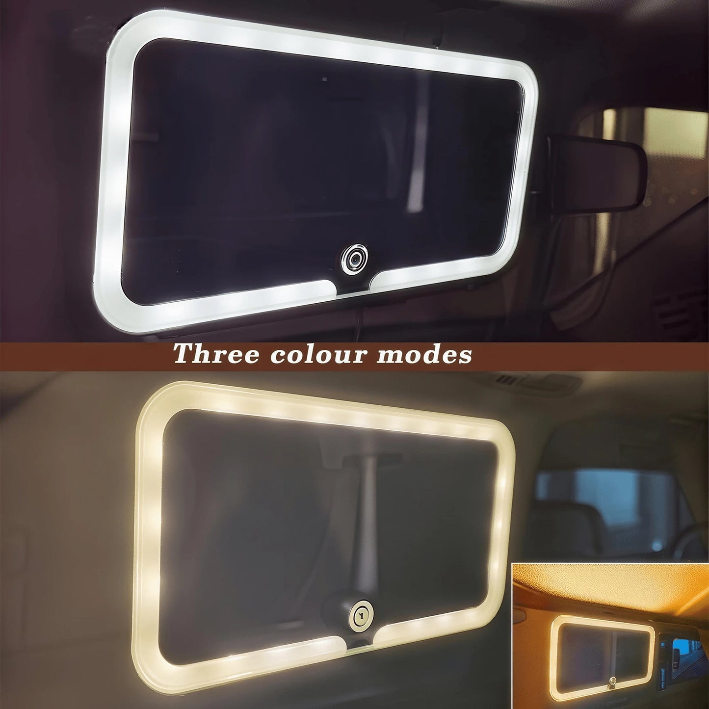One Upgraded Ultra-Thin Car Sun Visor Vanity Mirror, Rechargeable, With 3 Light Modes And LED, Suitable For Cars, Trucks, And SUVs, Black Exterior, A Great Car Mirror Gift For Ladies.