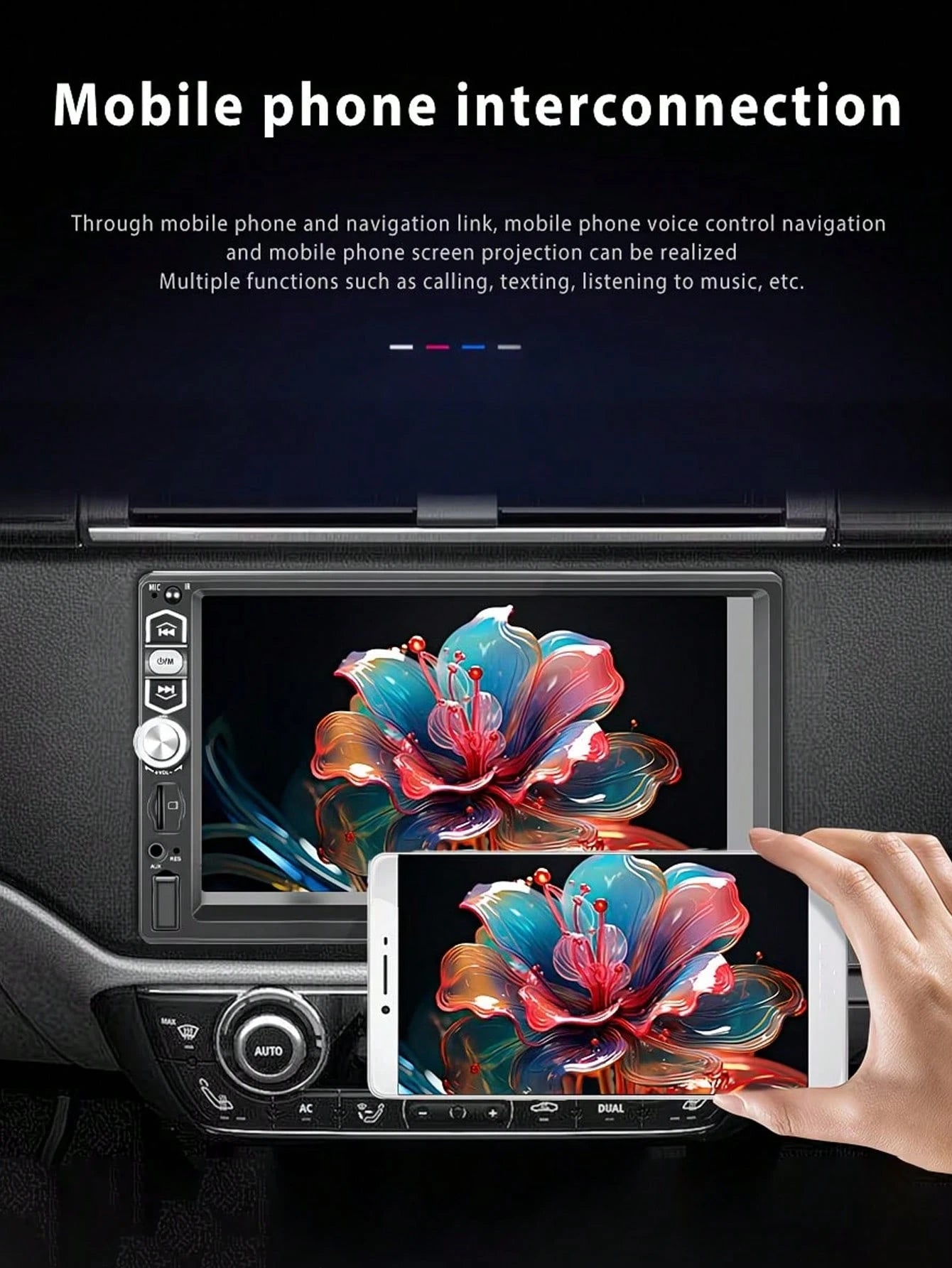 Optional 17.78cm Car Stereo Double Din Radio Touchscreen MP5/ Backup Camera. 2 Din Multimedia Car Audio Wireless Hands-Free Support Mirror Link FM/MP3/MP4/USB/SD, Aux Input Car Audio Receivers