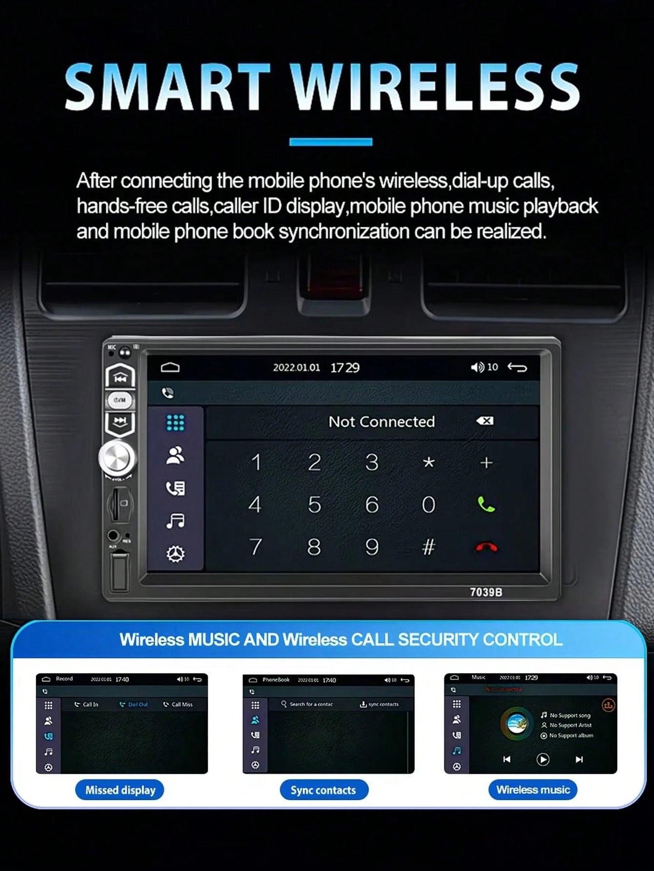 Optional 17.78cm Car Stereo Double Din Radio Touchscreen MP5/ Backup Camera. 2 Din Multimedia Car Audio Wireless Hands-Free Support Mirror Link FM/MP3/MP4/USB/SD, Aux Input Car Audio Receivers