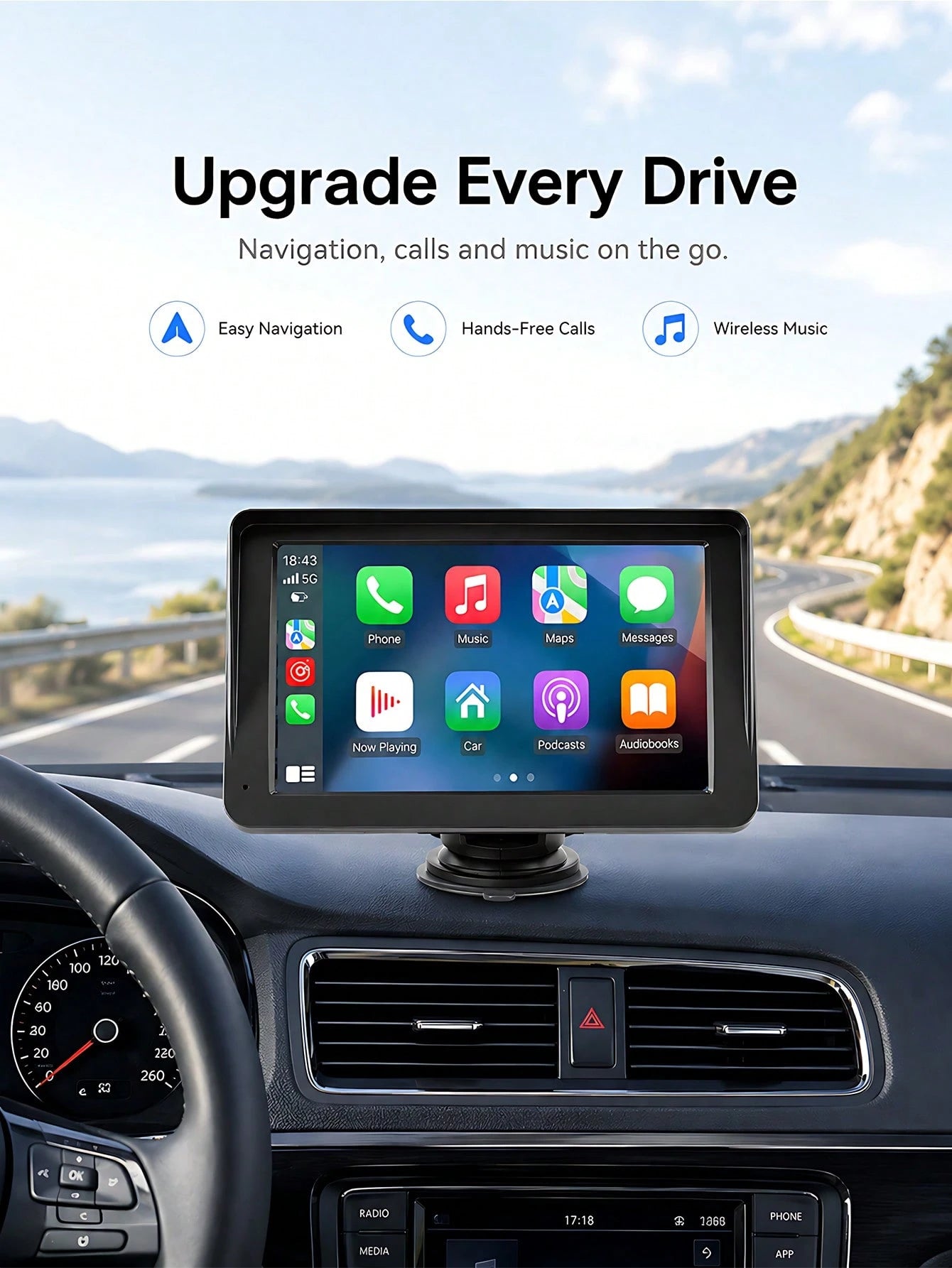 Optional 7-Inch Touchscreen Carplay Portable Car Audio Android Auto/Rearview Camera, Car Play Navigation, Voice Control, Remote Connection/AUX/FM, Car Radio Receiver, Loop Recording, Plug And Play, Su