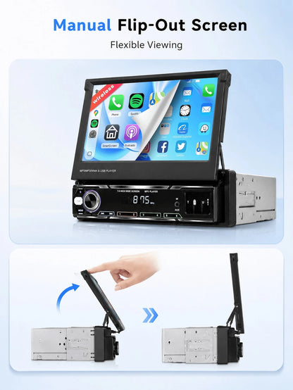 Optional Single DIN Car MP5 Player/ Backup Camera, Expandable Screen,Supports CarPlay And Android Auto, 7-Inch HD Touchscreen, Stereo, 12V Power, FM Radio, ISO Interface, AUX Input, SD Card Slot, USB