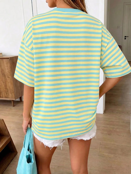 Oversized Loose Fit Short Sleeve T-Shirt, Casual Vacation For Women Summer