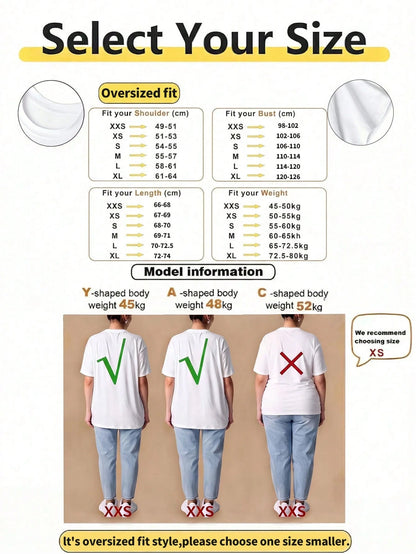 Oversized Loose Fit Short Sleeve T-Shirt, Casual Vacation For Women Summer