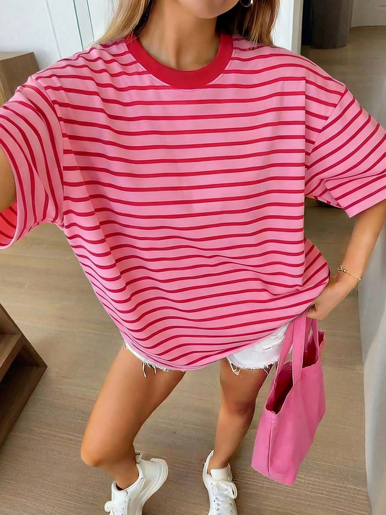 Oversized Loose Fit Short Sleeve T-Shirt, Casual Vacation For Women Summer