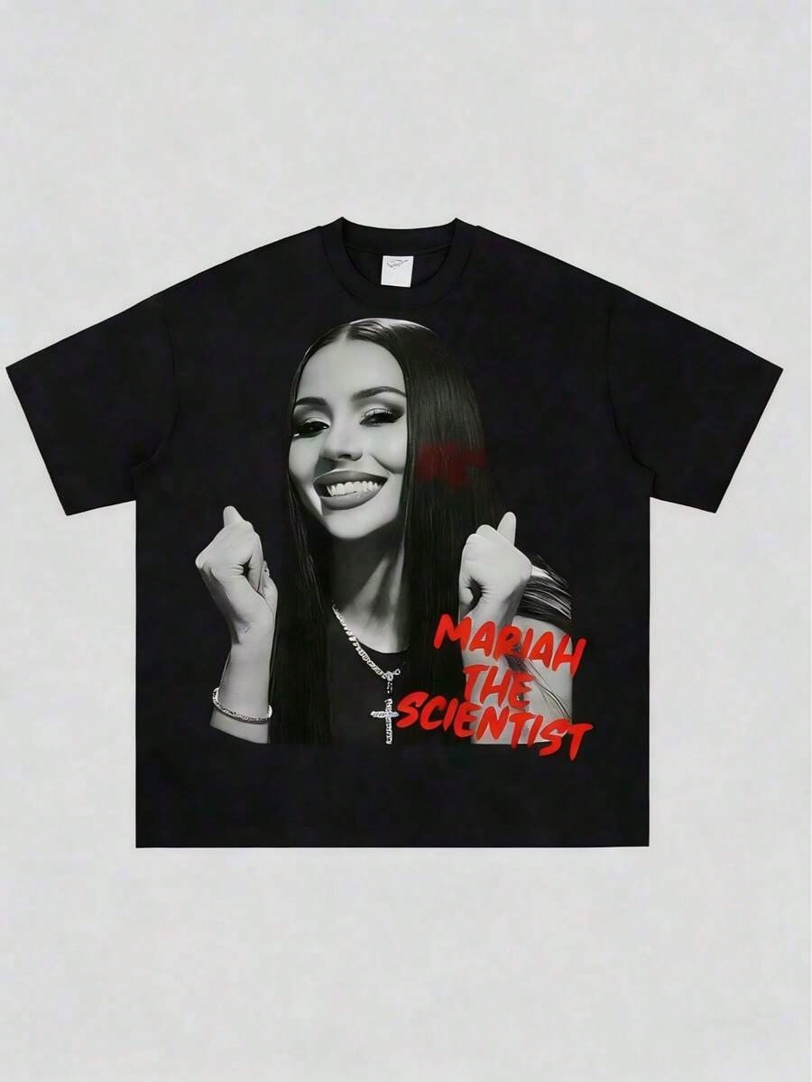 Oversized Unisex Hip-Hop Graphic T-Shirt, Women's Classic Gangsta Print Crew Neck Short Sleeve Top, Y2K Style