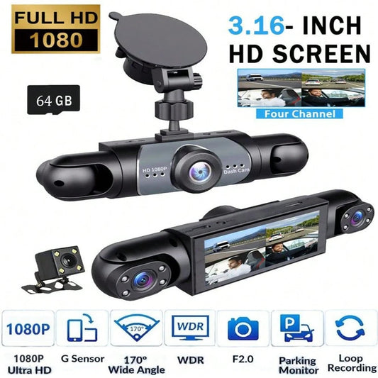 Panoramic 1080P HD Dash Cam Kit With 4/3 Vehicle Camera, 1080P Front Camera And 720P Rear/Side Cameras, HD Night Vision, Wide Dynamic Range, Noise Reduction, WDR, Loop Recording, Anti-Fraud Security C