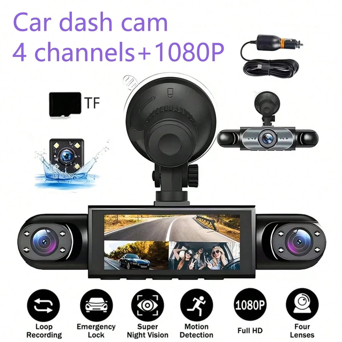 Panoramic 1080P HD Dash Cam Kit With 4/3 Vehicle Camera, 1080P Front Camera And 720P Rear/Side Cameras, HD Night Vision, Wide Dynamic Range, Noise Reduction, WDR, Loop Recording, Anti-Fraud Security C