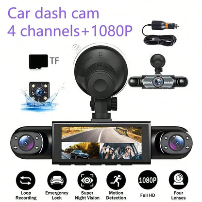 Panoramic 1080P HD Dash Cam Kit With 4/3 Vehicle Camera, 1080P Front Camera And 720P Rear/Side Cameras, HD Night Vision, Wide Dynamic Range, Noise Reduction, WDR, Loop Recording, Anti-Fraud Security C