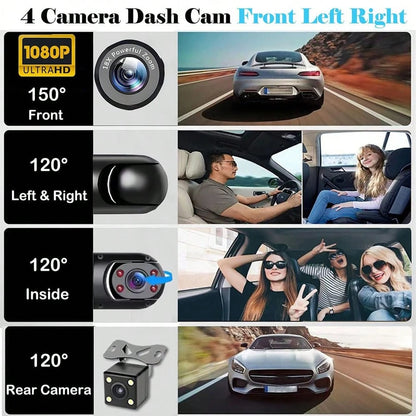 Panoramic 1080P HD Dash Cam Kit With 4/3 Vehicle Camera, 1080P Front Camera And 720P Rear/Side Cameras, HD Night Vision, Wide Dynamic Range, Noise Reduction, WDR, Loop Recording, Anti-Fraud Security C