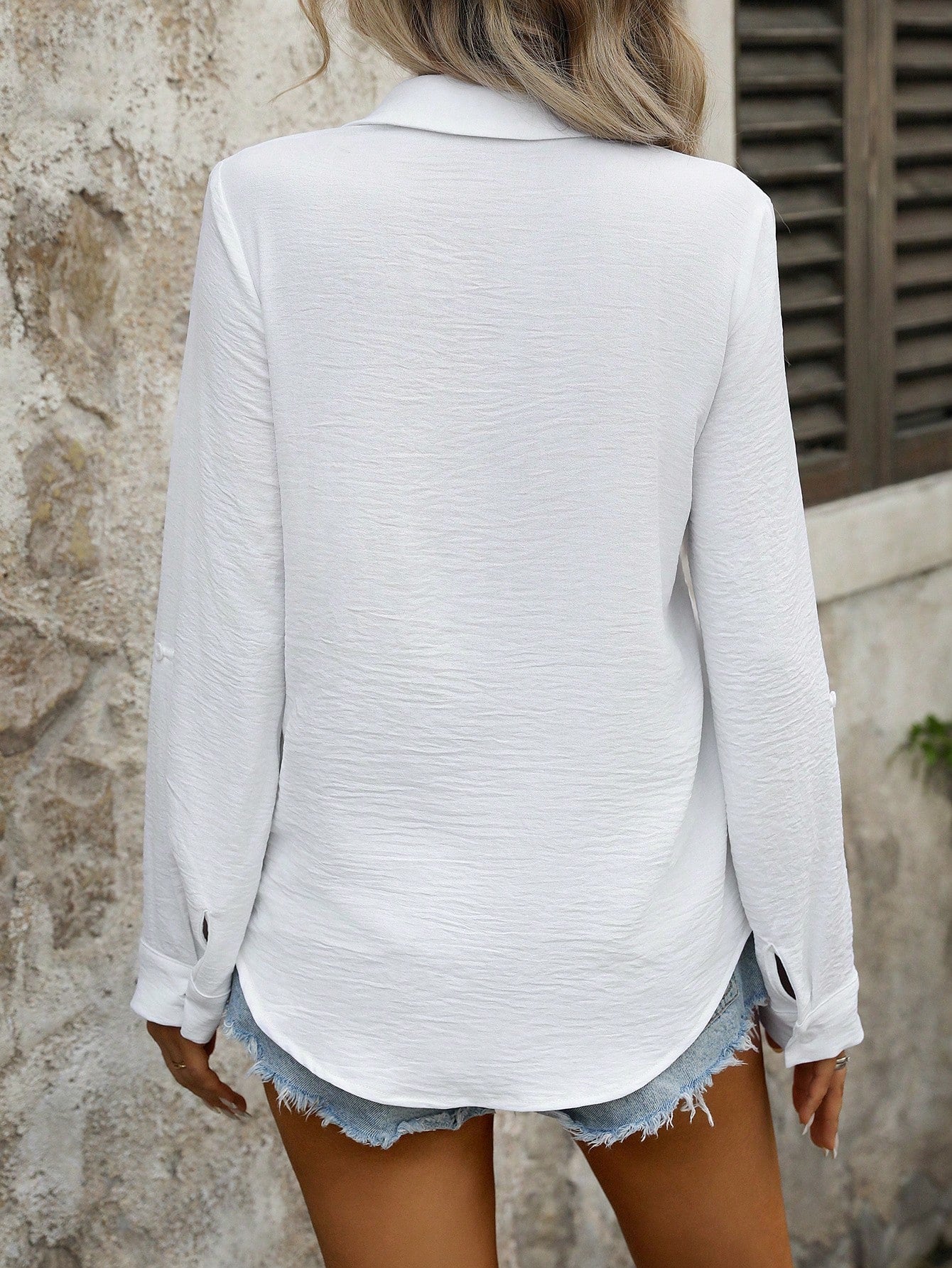 Pariaura Casual Solid Color Pocket Button Front Long Sleeve Basic Shirt,Long Sleeve Tops Fall Cloth For Women