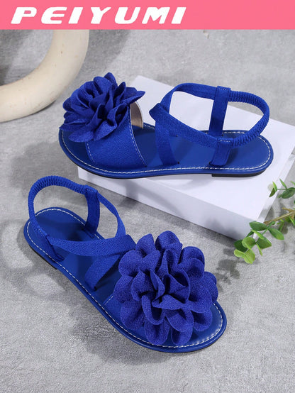 PEIYUMI Summer Women's DIY Flower Decor Criss-Cross Strappy Sandals, Beach Casual Party