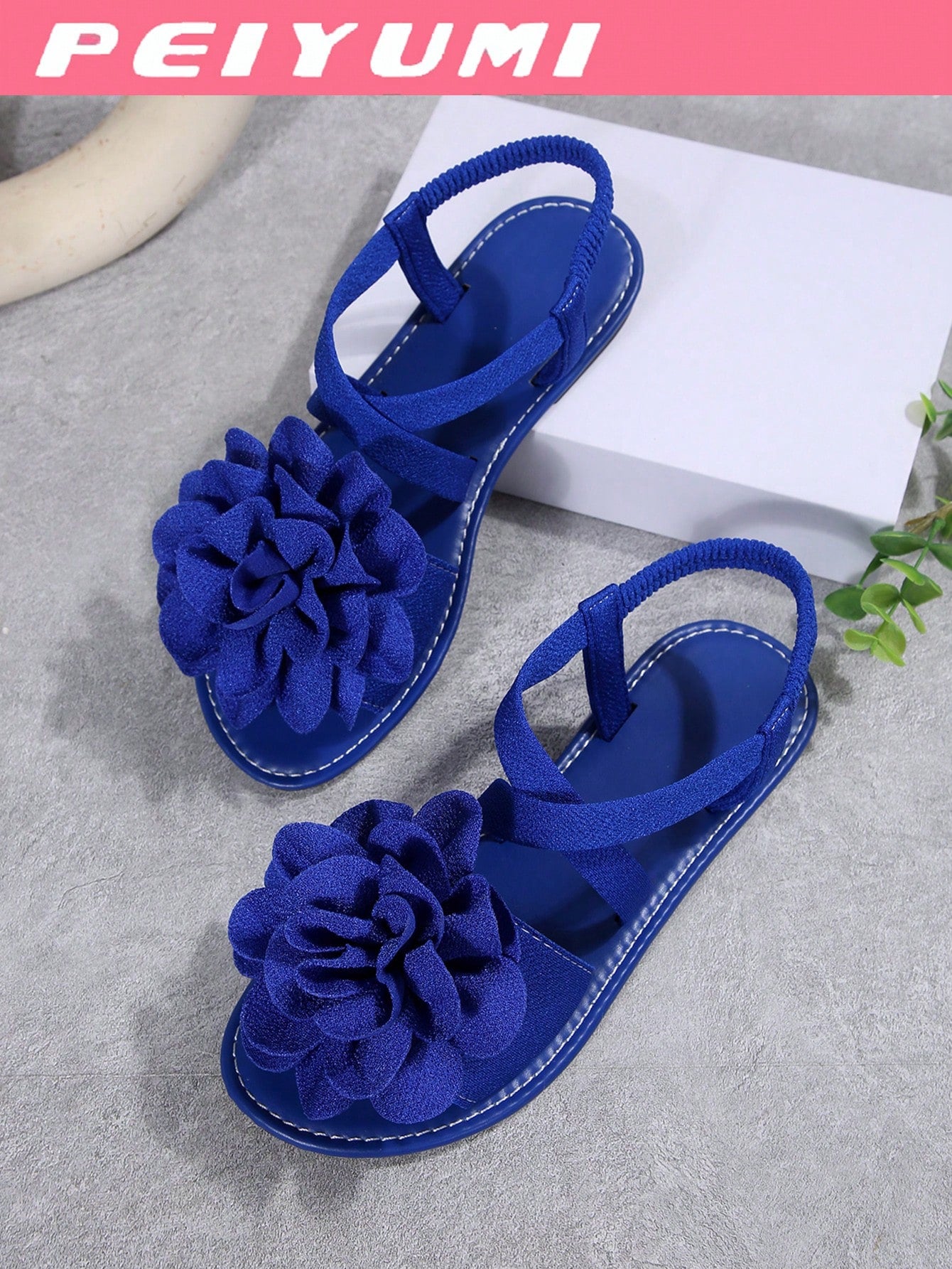 PEIYUMI Summer Women's DIY Flower Decor Criss-Cross Strappy Sandals, Beach Casual Party