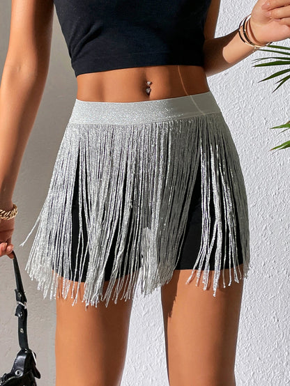 PETITE Fringe Trim Party Skirt Without Women Shorts,Petite Women