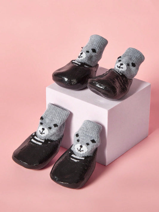 PETSIN 4pcs/Set Dog Cat Waterproof Shoes Socks, Pet Winter Boots, Rain Snow Dog Booties For Small Dog Anti-Slip, Anti-Dirt Puppy Shoes, Black