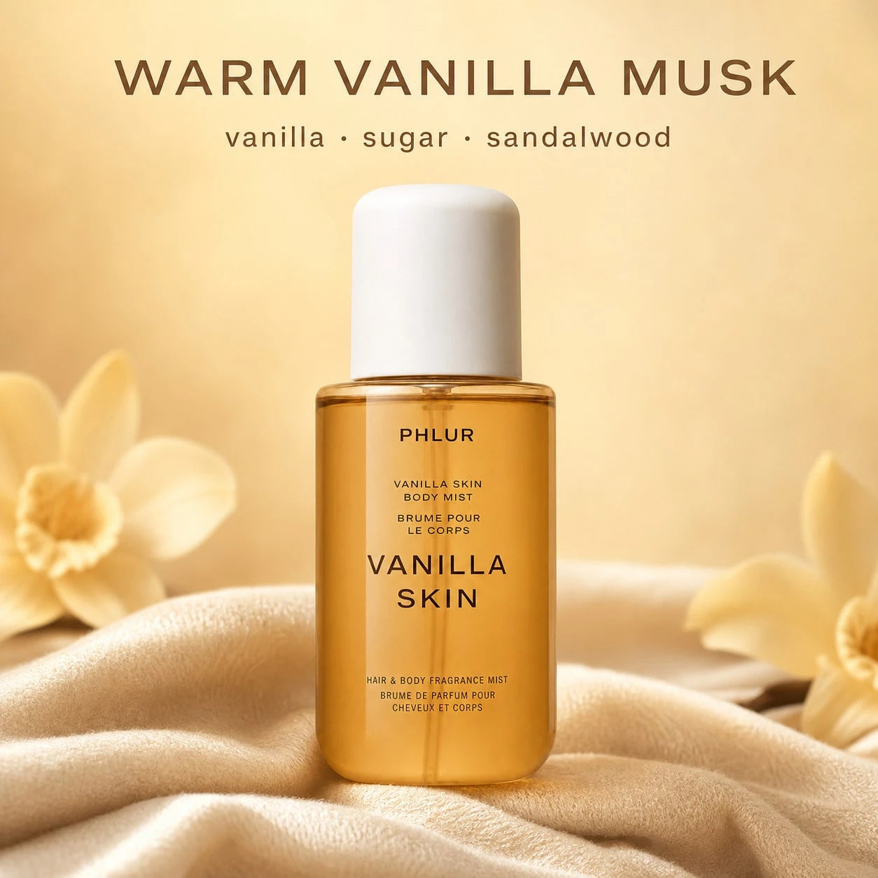 PHLURVanilla Skin Body Mist 237ml/8fl.Oz, Warm Vanilla Musk Fragrance, Long Lasting Hair And Body Scent For Daily Wear, Layering, Travel And Gift