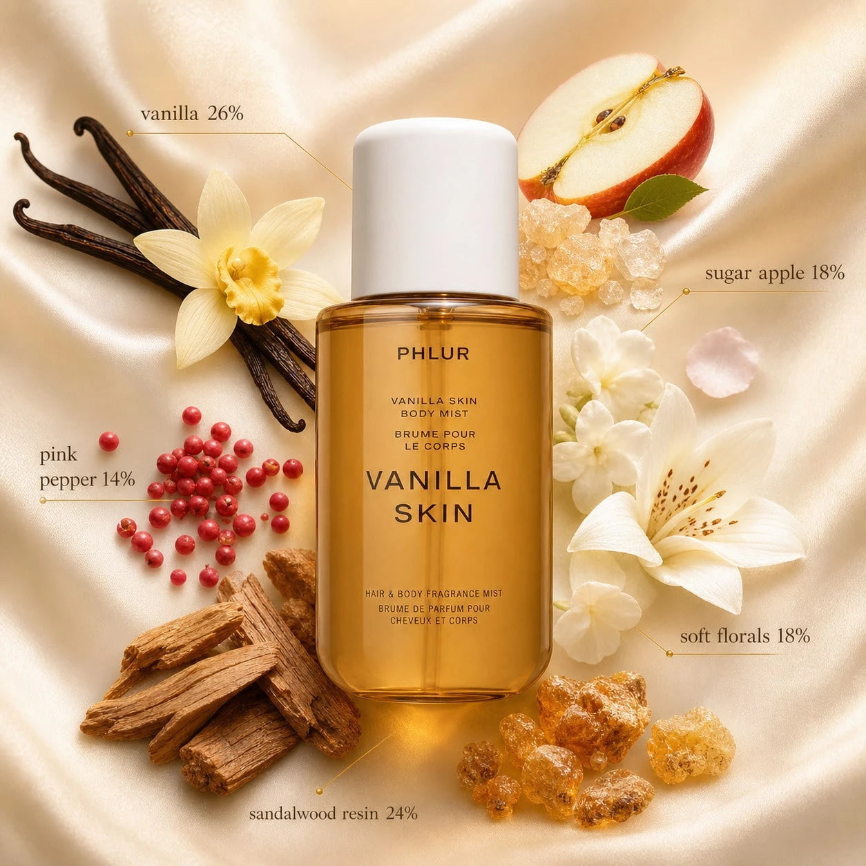 PHLURVanilla Skin Body Mist 237ml/8fl.Oz, Warm Vanilla Musk Fragrance, Long Lasting Hair And Body Scent For Daily Wear, Layering, Travel And Gift