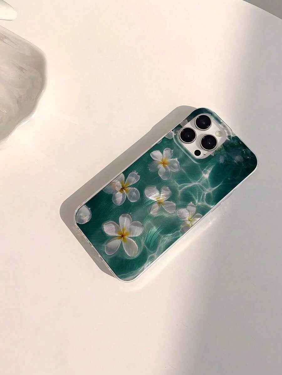 Phone Case 1pc Fashionable Floral Pattern Soft Glossy Transparent Anti-Fingerprint Anti-Scratch Phone