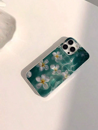 Phone Case 1pc Fashionable Floral Pattern Soft Glossy Transparent Anti-Fingerprint Anti-Scratch Phone