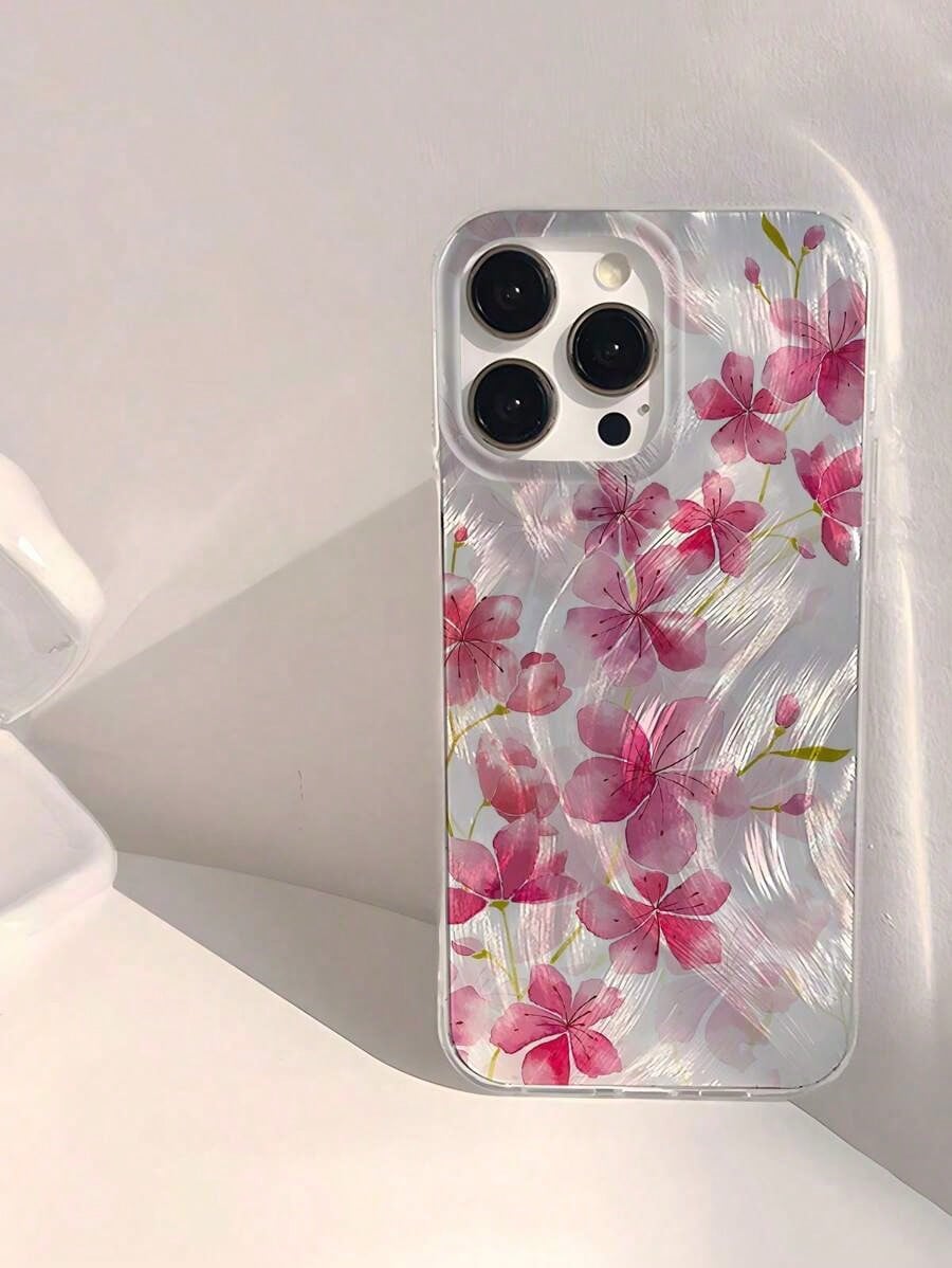 Phone Case 1pc Fashionable Floral Pattern Soft Glossy Transparent Anti-Fingerprint Anti-Scratch Phone