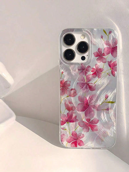 Phone Case 1pc Fashionable Floral Pattern Soft Glossy Transparent Anti-Fingerprint Anti-Scratch Phone